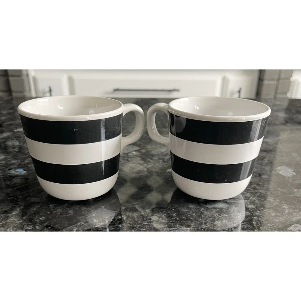 Ikea Ungdom Set Of 4 Black White Dots Stripes Ceramic Coffee Mugs READ